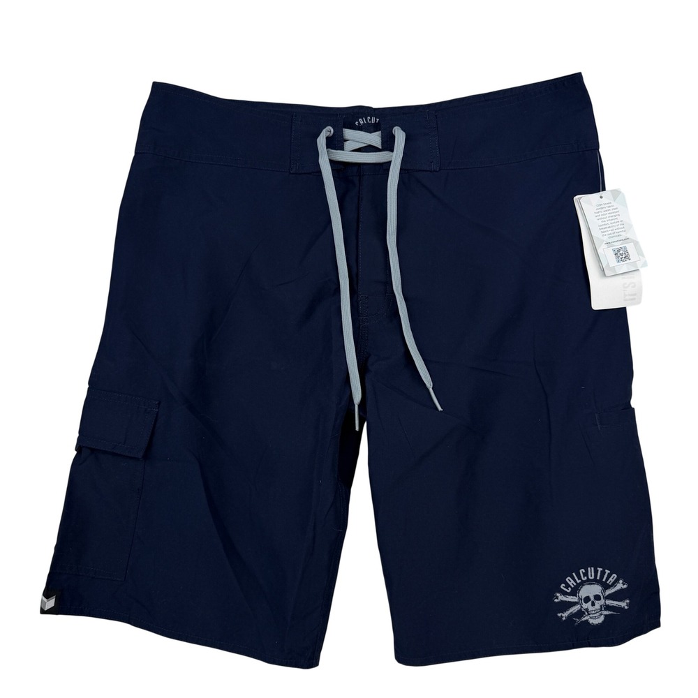 NEW Calcutta Performance Board Shorts Mens 34 Navy Blue Fishing Skull